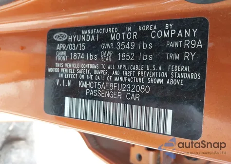 2015 Hyundai Accent Gs z USA, uszkodzony, nr VIN KMHCT5AE8FU232080